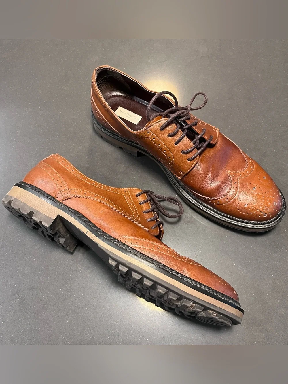 Will's Vegan Shoes Wingtip Brown Continental Brogue Dress 44 Men Leather Oxfords